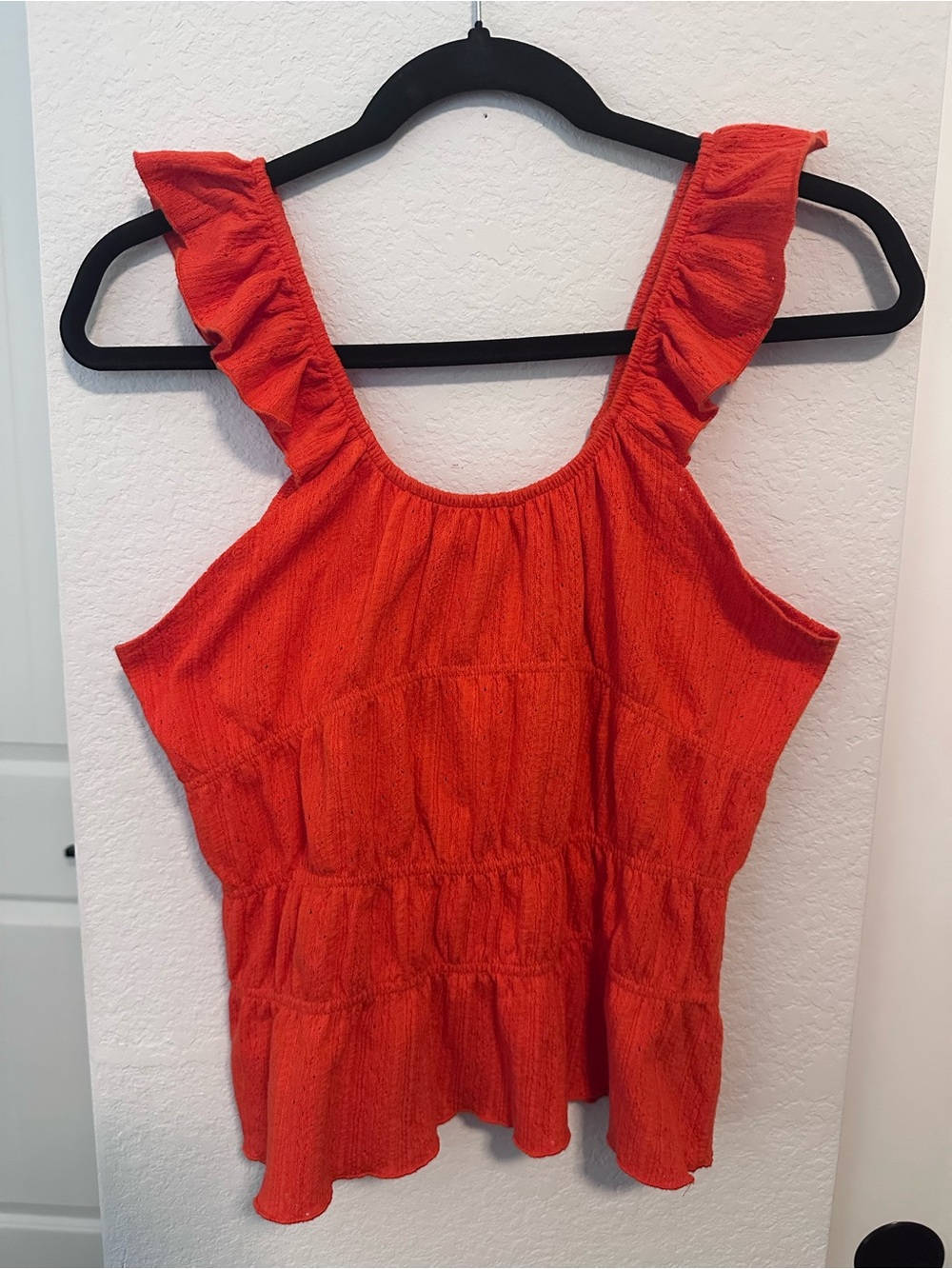 Topshop Orange Red Ruffle Strap Tiered Top L